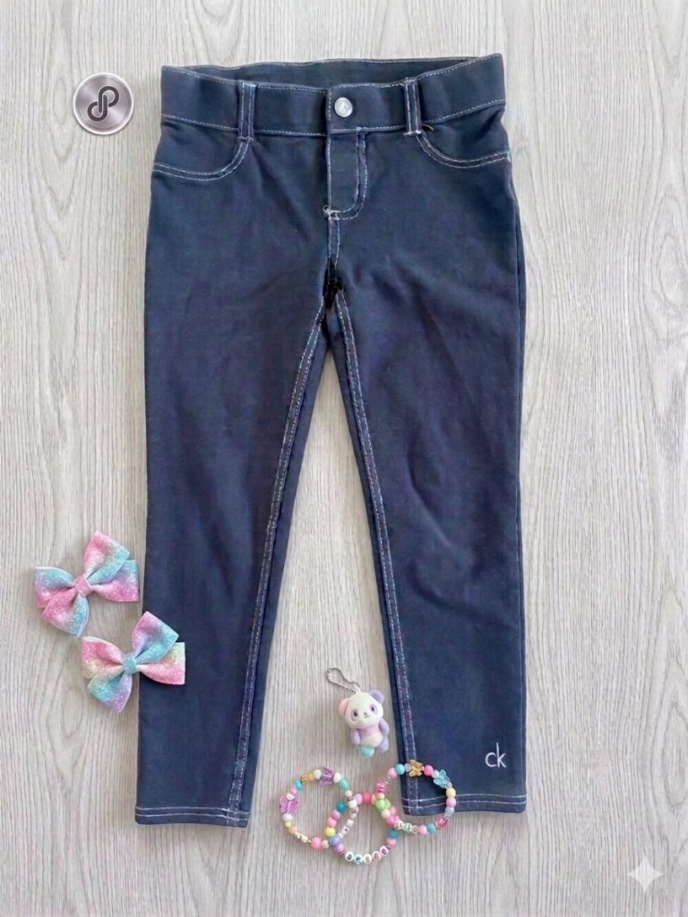 Calvin Klein Kids Black Stretch Leggings with Contrast Stitching Girls Size 7